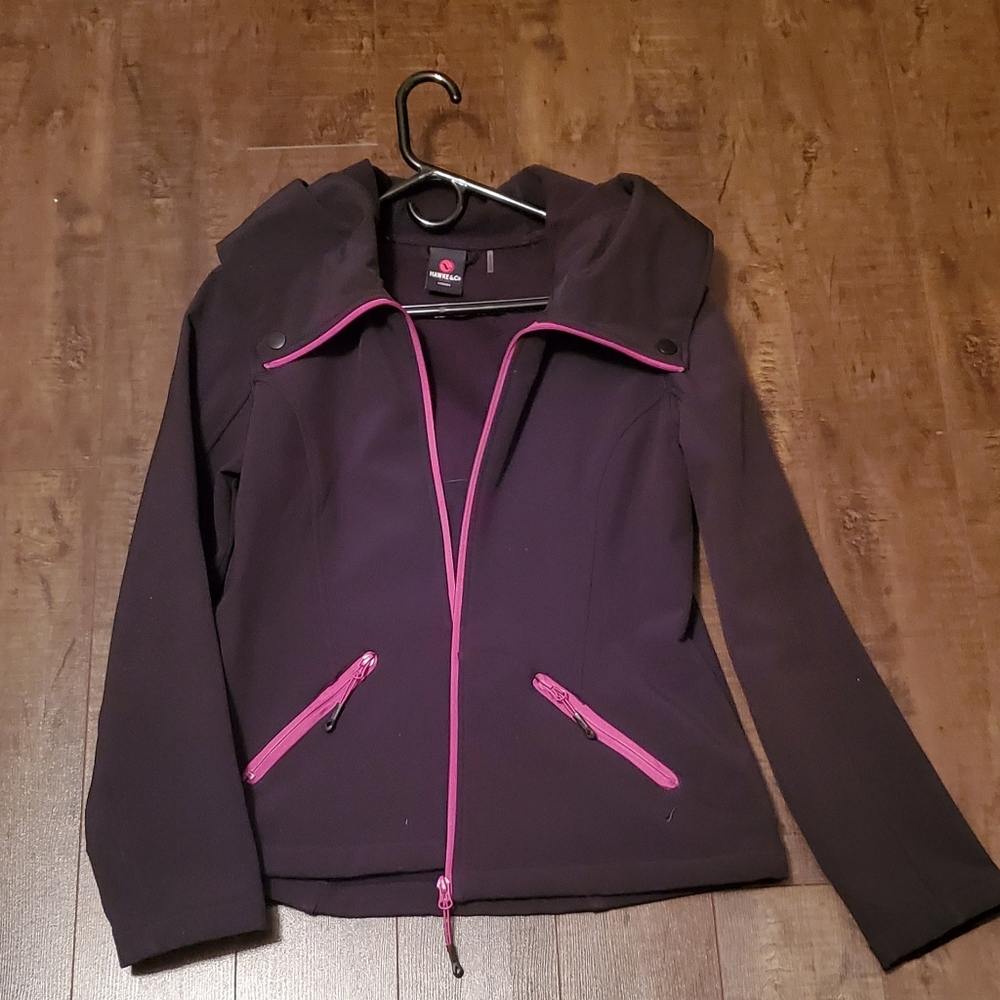 Women's Black and Pink/purple  Sport Jacket With Hood Zipper Pockets EUC